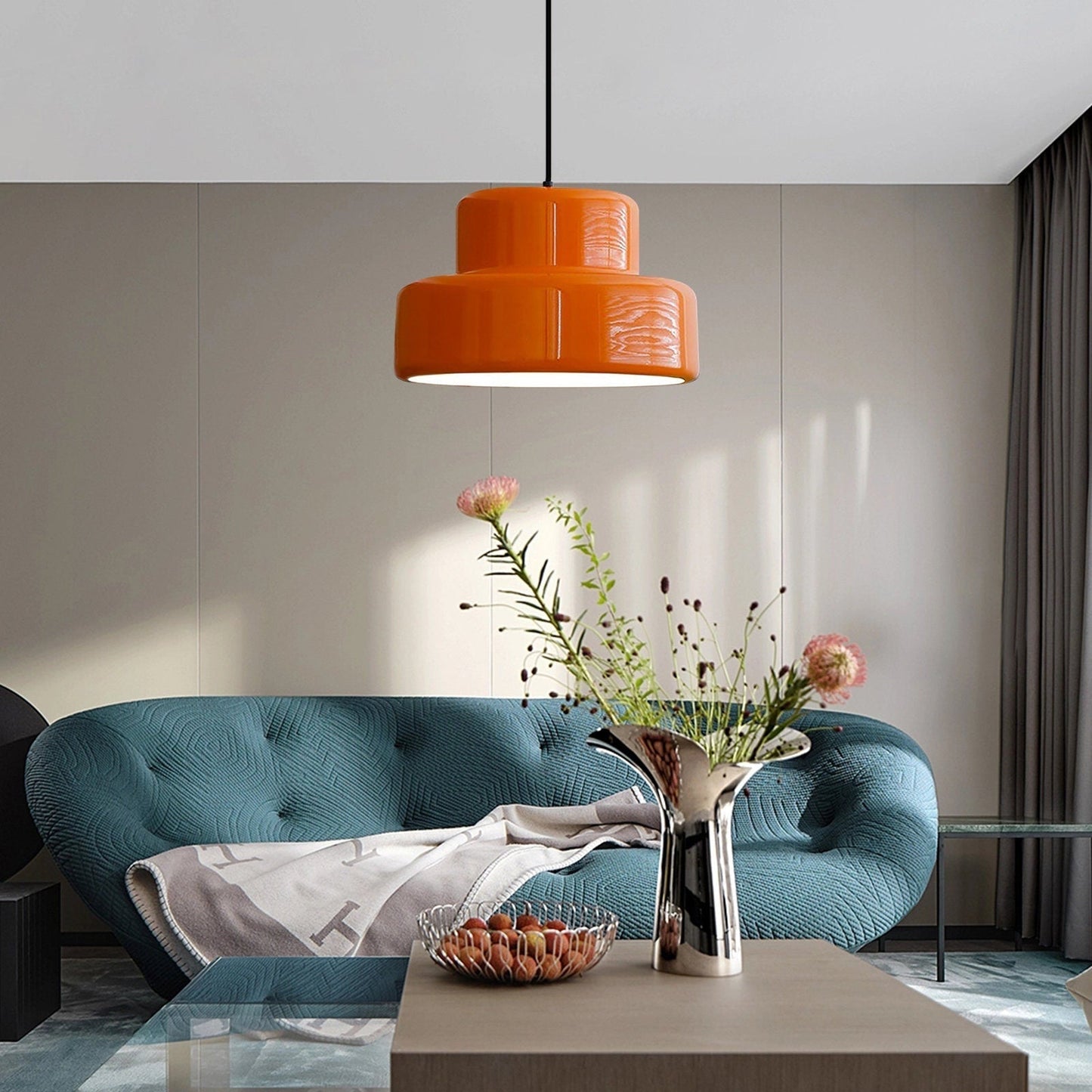 Vintage Bauhaus Orange Pendant Light For Dining Room