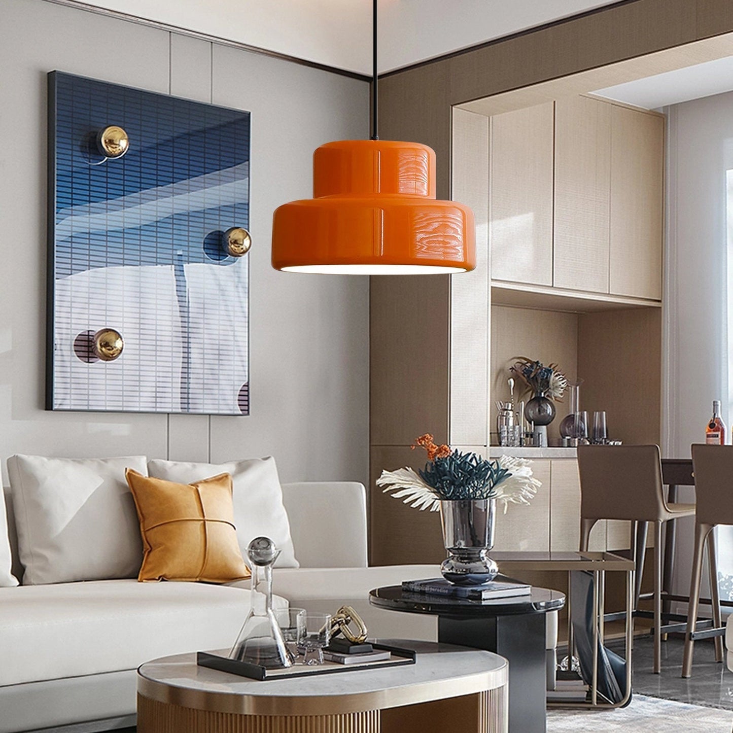 Vintage Bauhaus Orange Pendant Light For Dining Room