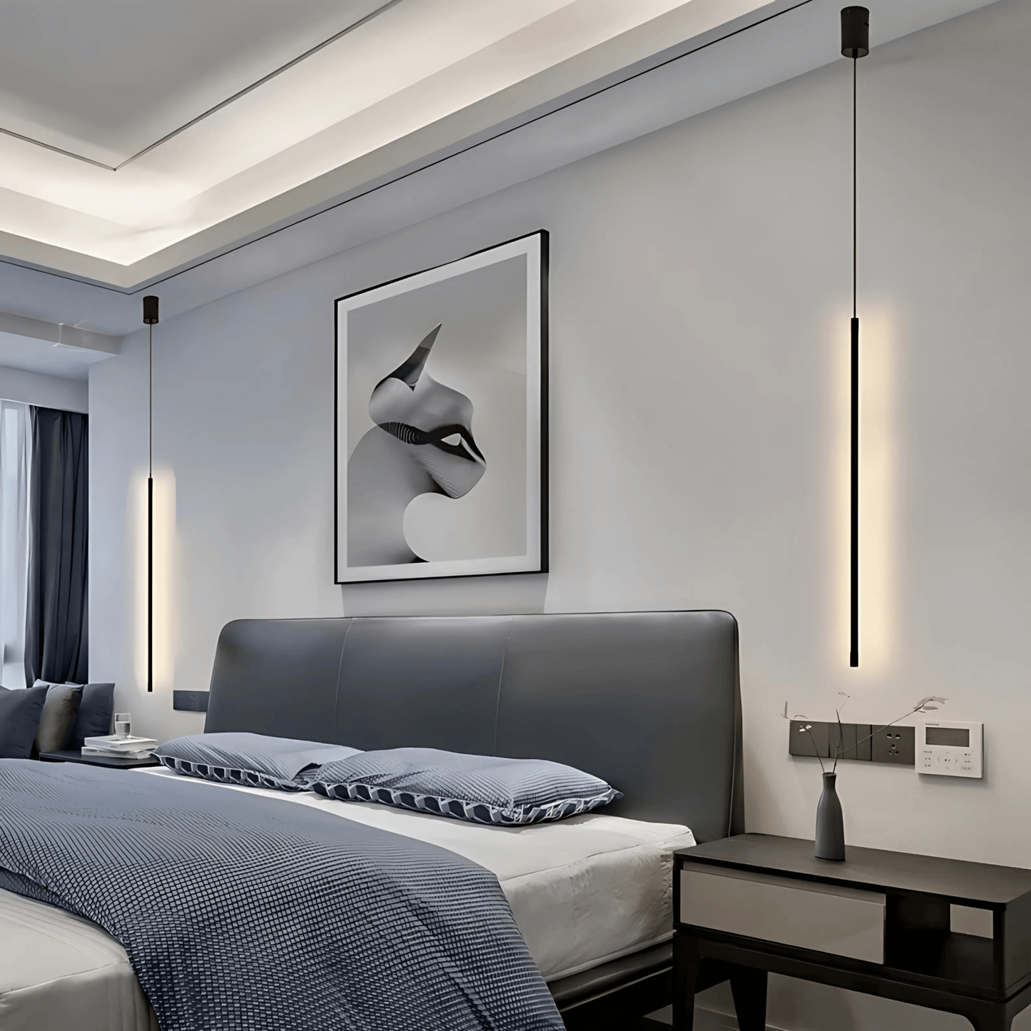 Black Bedside LED Pendant Light