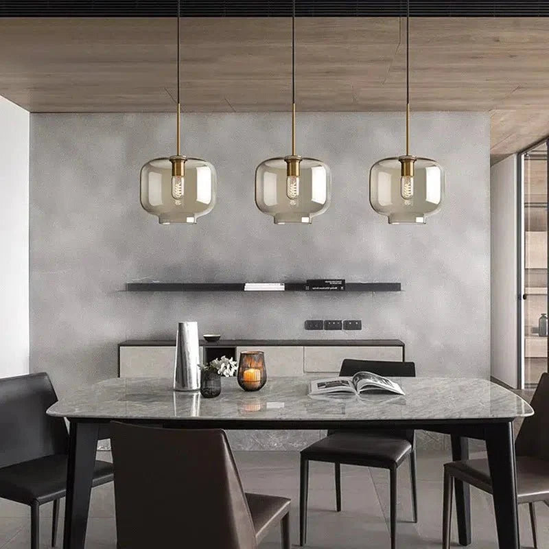 Cognac Glass Brass Pendant Light
