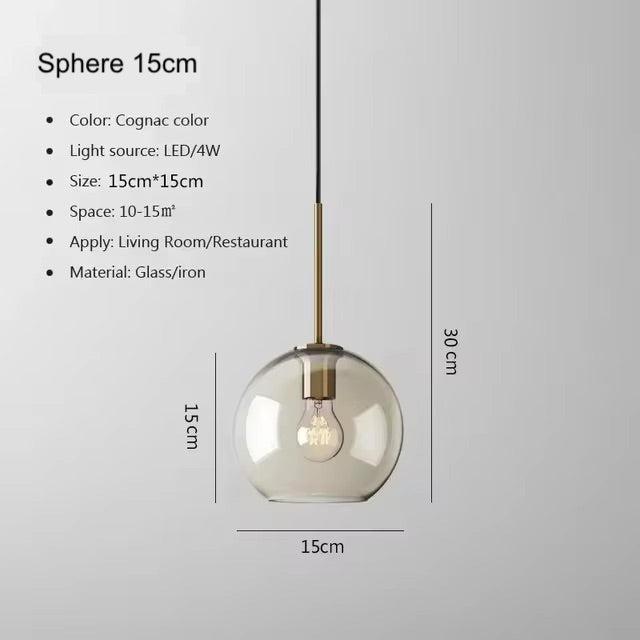 Cognac Glass Brass Pendant Light
