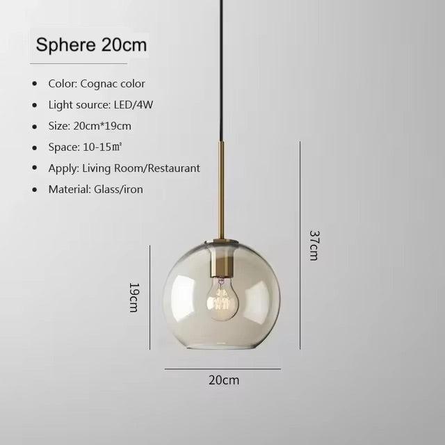 Cognac Glass Brass Pendant Light