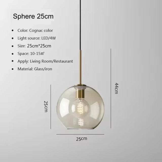 Cognac Glass Brass Pendant Light