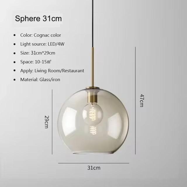 Cognac Glass Brass Pendant Light