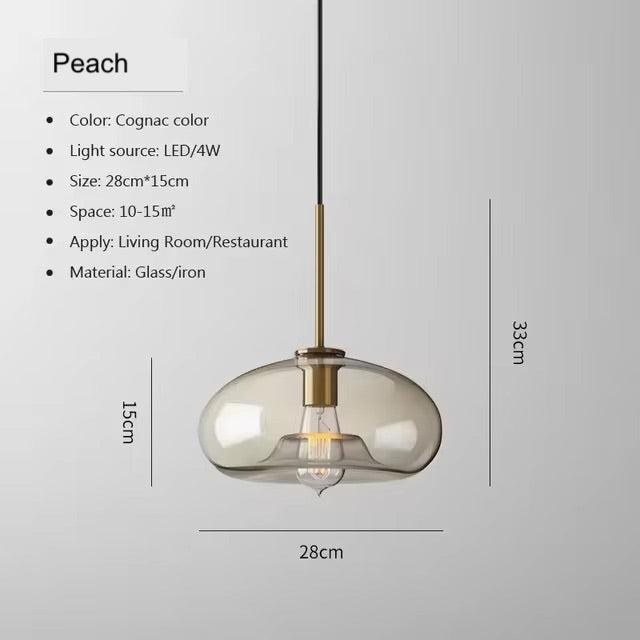Cognac Glass Brass Pendant Light