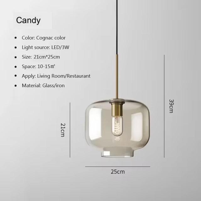 Cognac Glass Brass Pendant Light