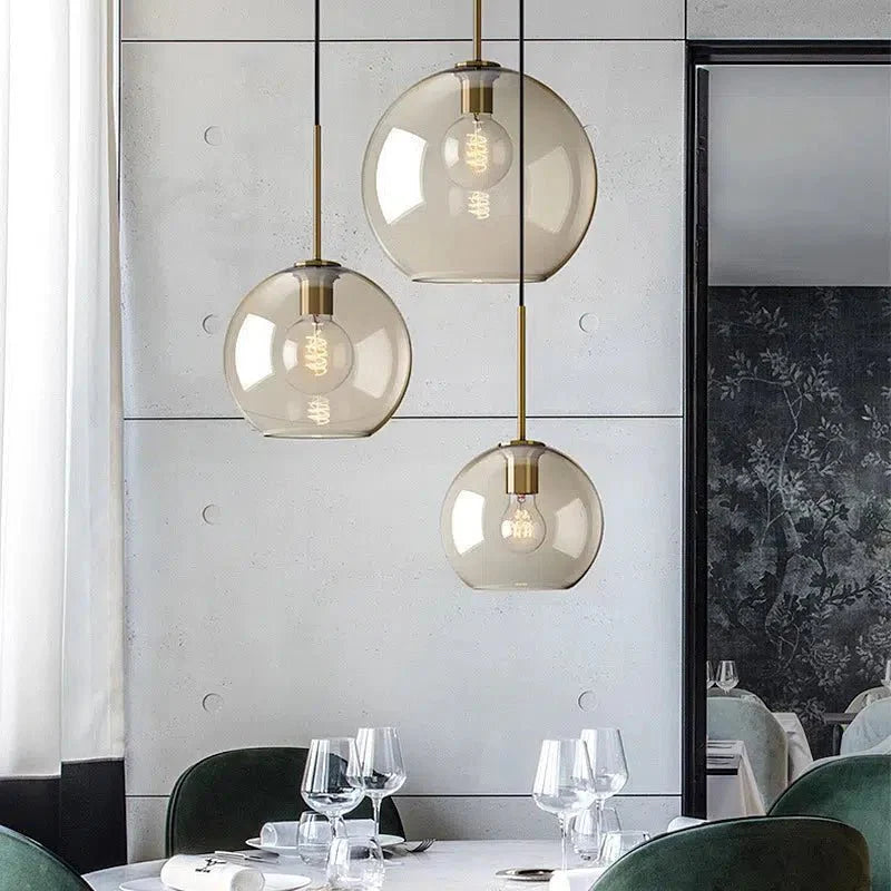Cognac Glass Brass Pendant Light