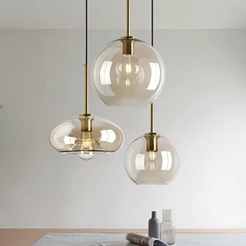 Cognac Glass Brass Pendant Light