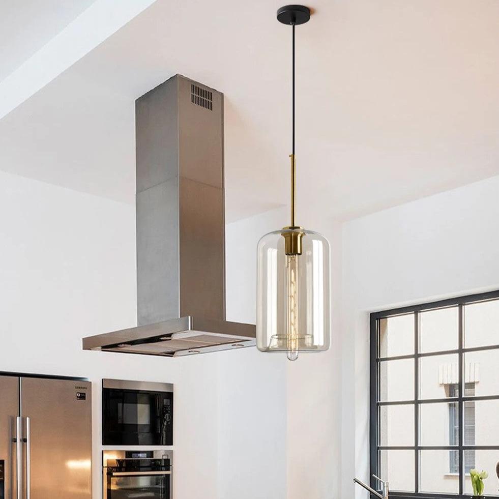 Cognac Glass Brass Pendant Light