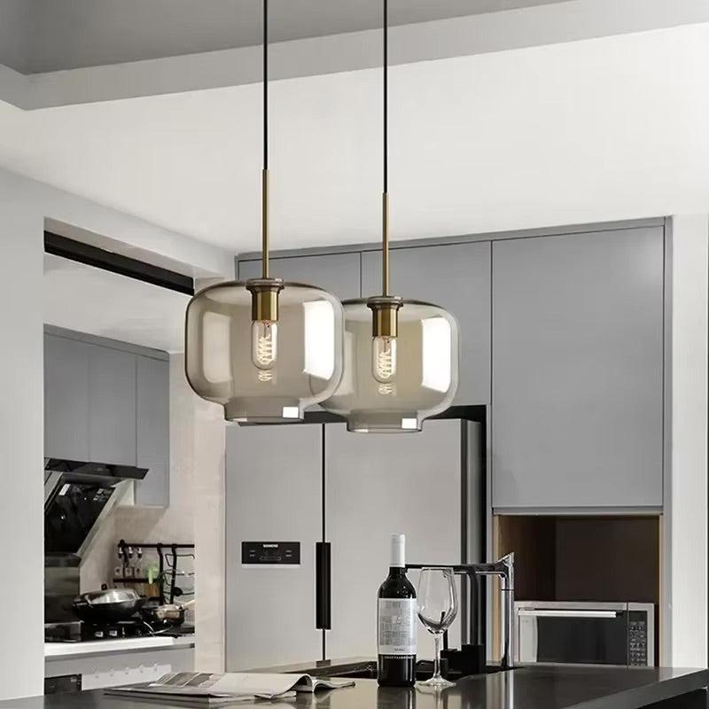 Cognac Glass Brass Pendant Light