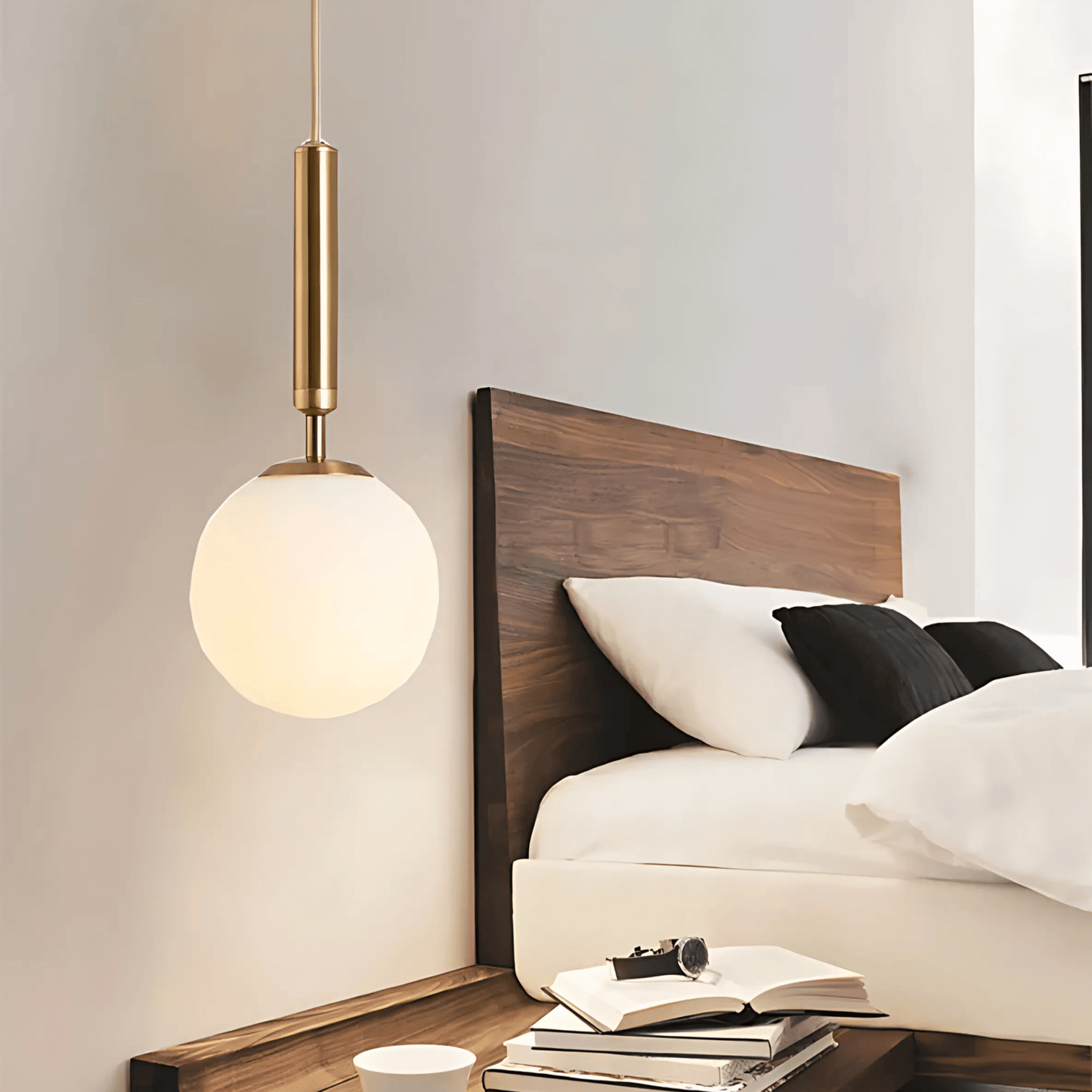 Frosted Globe Brass Or Black Pendant