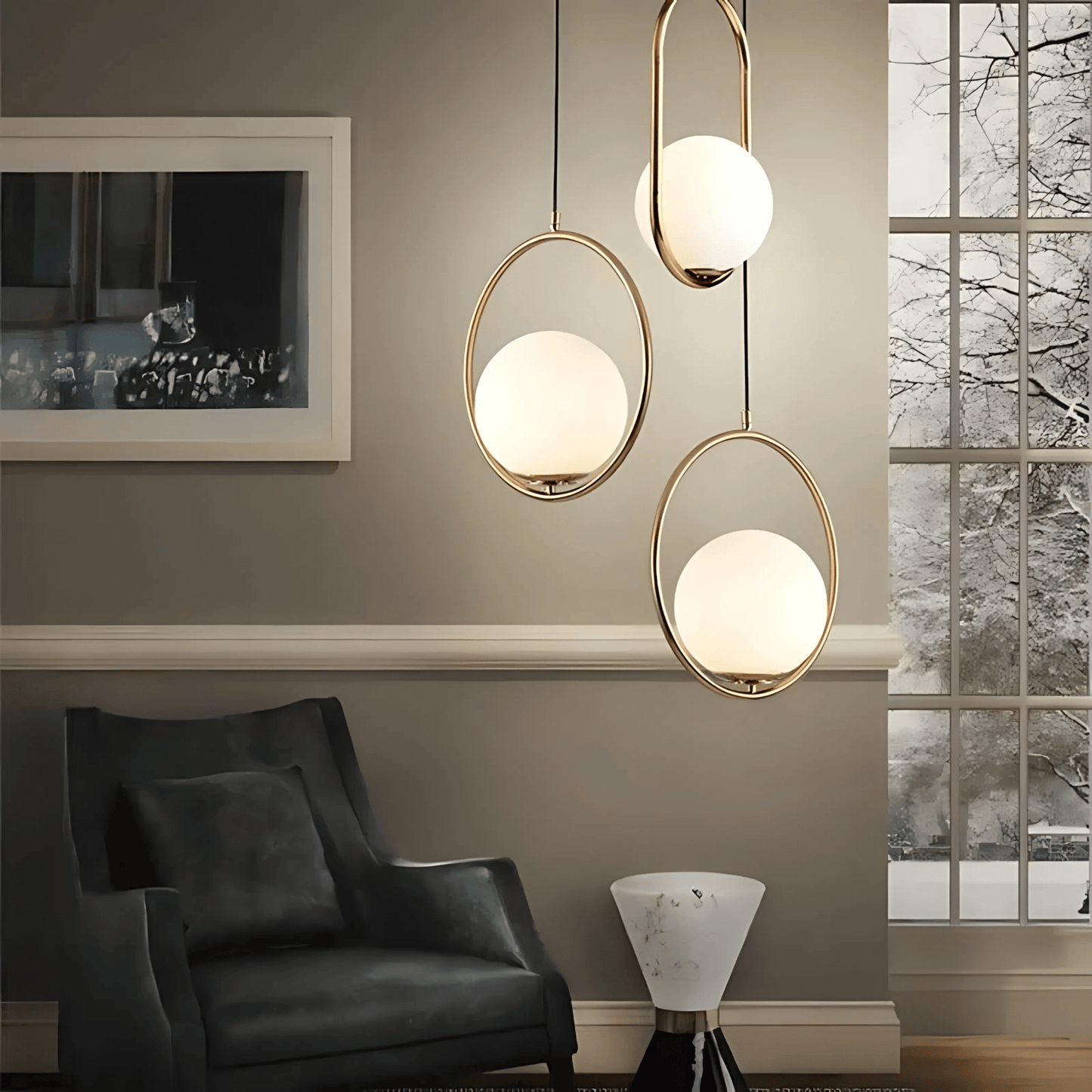 Frosted Globe Frame Pendant Light
