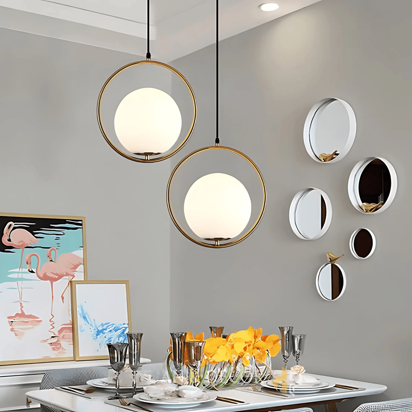 Frosted Globe Frame Pendant Light