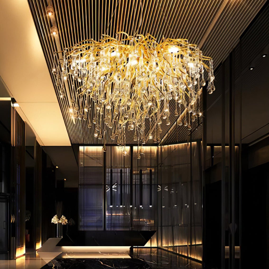 Gold Teardrop Crystal Chandelier