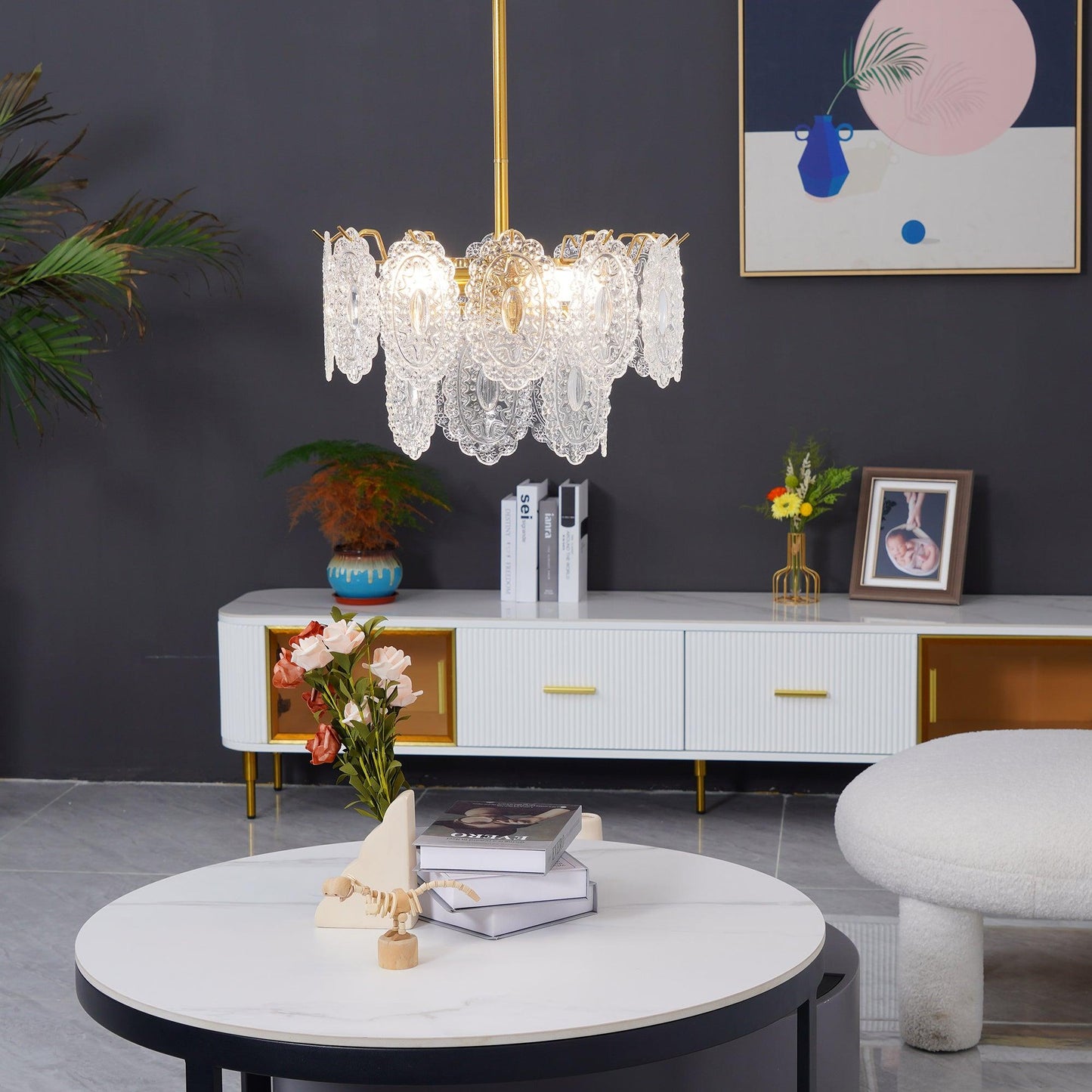 Gold Wave Glass Chandelier