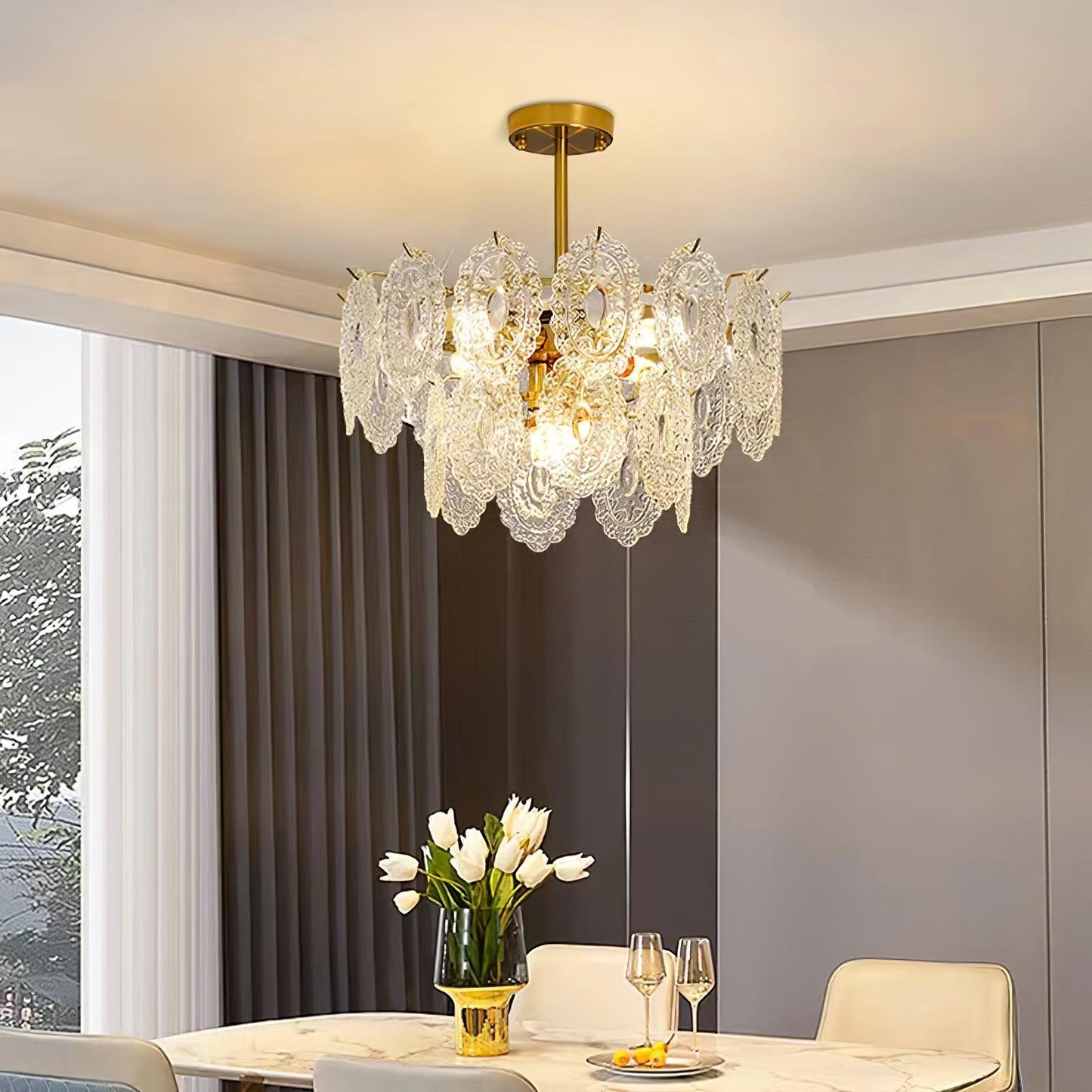 Gold Wave Glass Chandelier