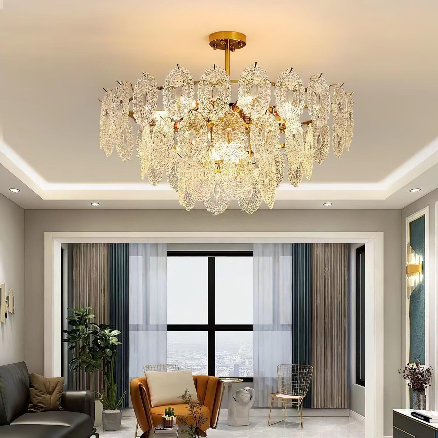 Gold Wave Glass Chandelier