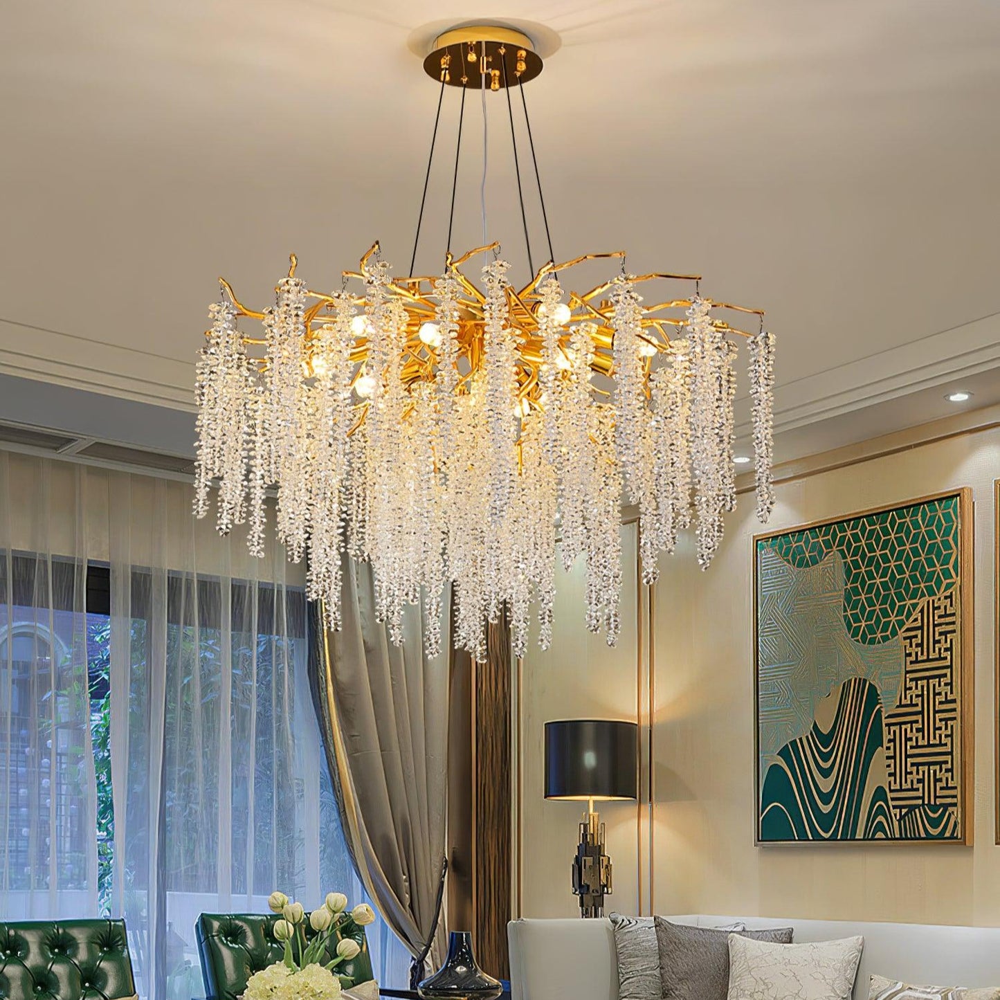 Golden Wisteria Crystal Flower Chandelier