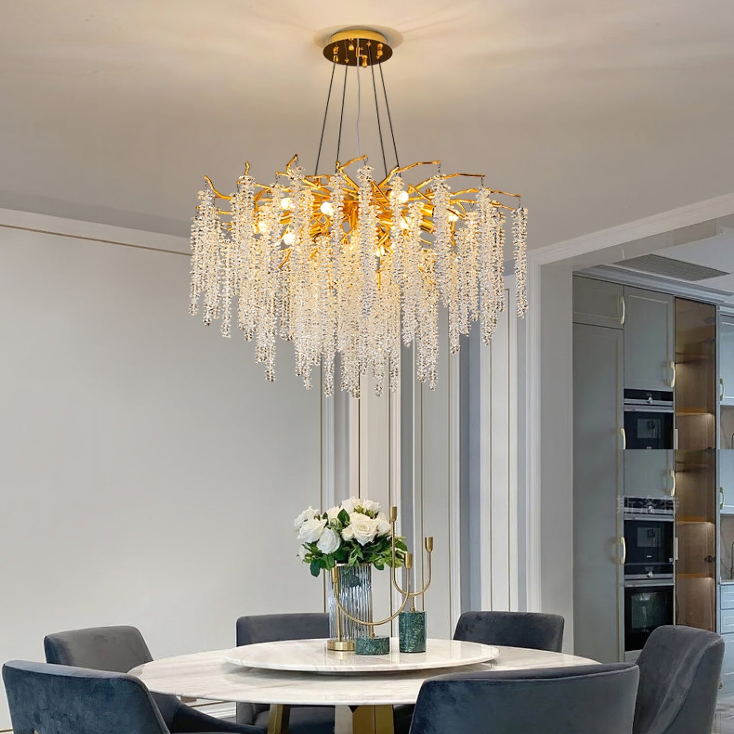 Golden Wisteria Crystal Flower Chandelier