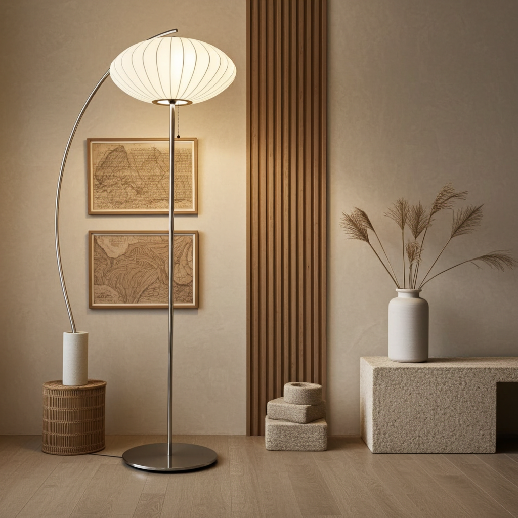 Japanese Silk Wabi Sabi Table & Floor Lamp