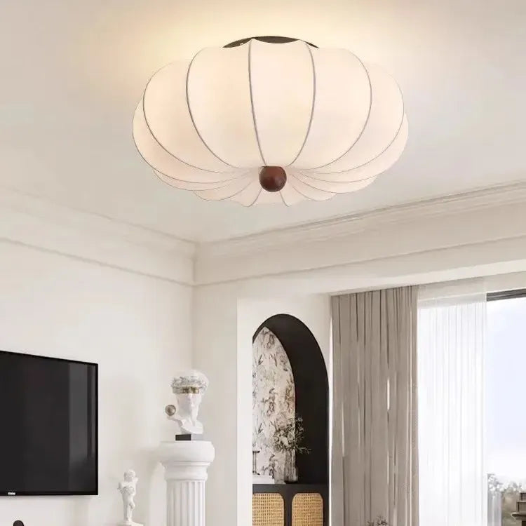 Japanese Vintage Fabric & Wood Ceiling Light