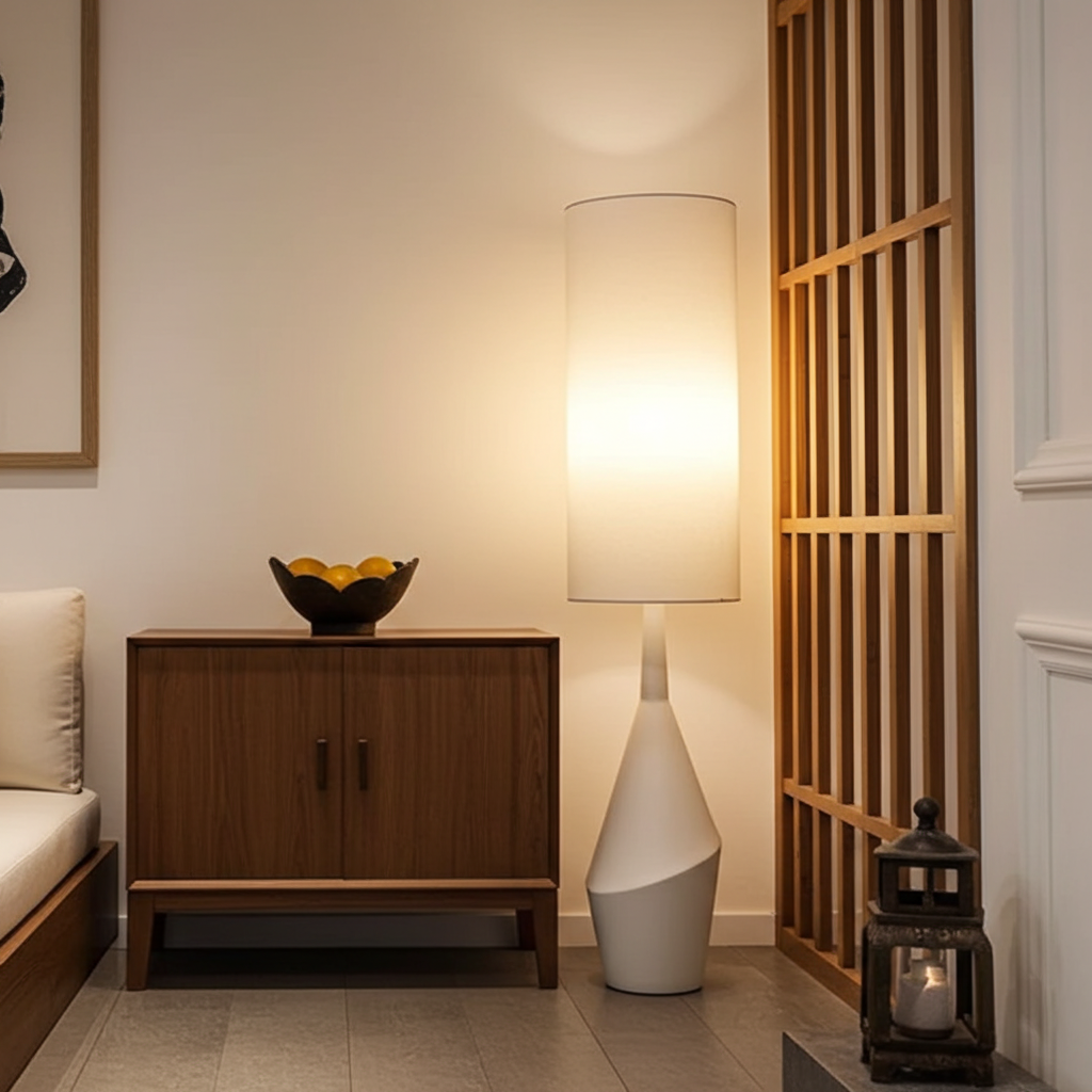 Japanese Wabi Sabi Handmade Cream Fabric Floor Lamp