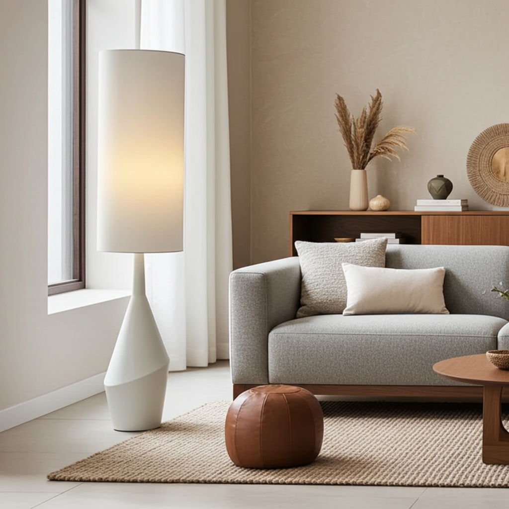 Japanese Wabi Sabi Handmade Cream Fabric Floor Lamp