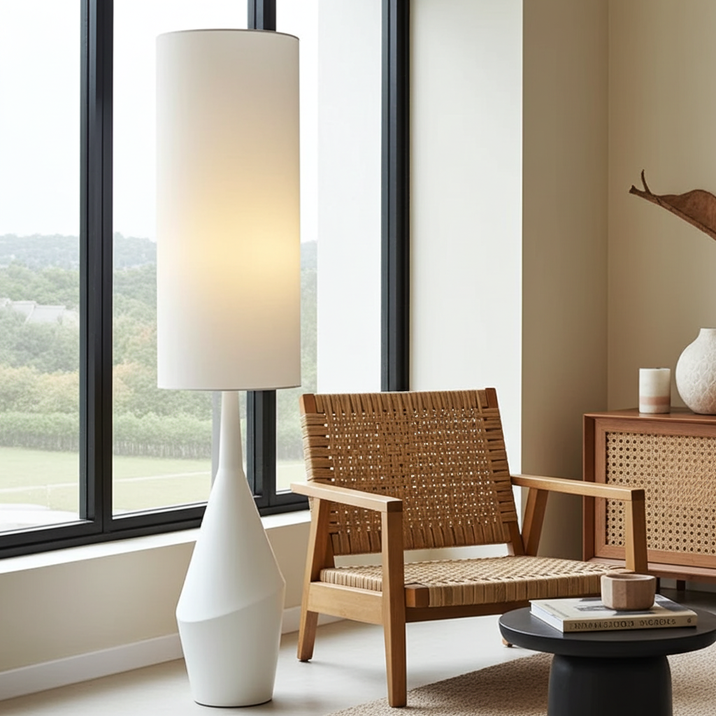 Japanese Wabi Sabi Handmade Cream Fabric Floor Lamp
