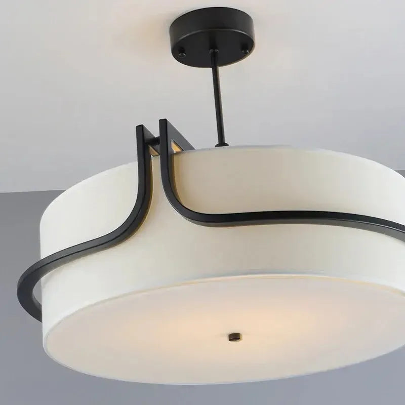 Japanese Wabi Sabi White Circular Fabric Chandelier