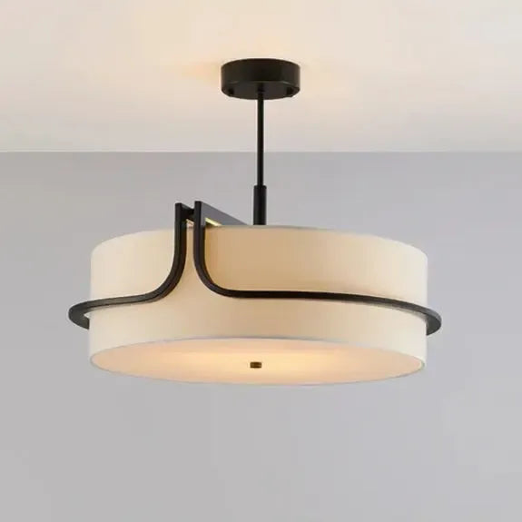 Japanese Wabi Sabi White Circular Fabric Chandelier