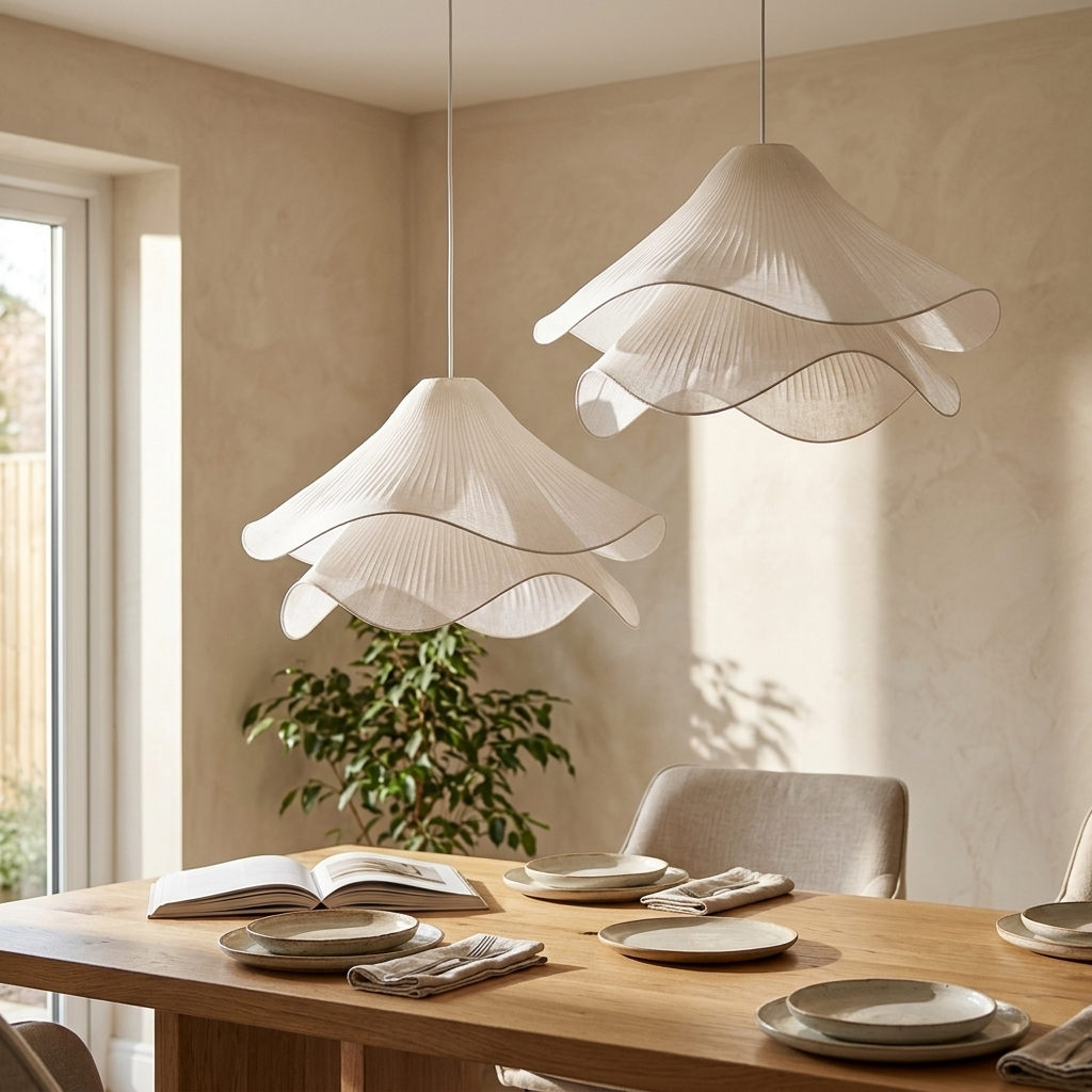 Japanese White Fabric Pendant Light