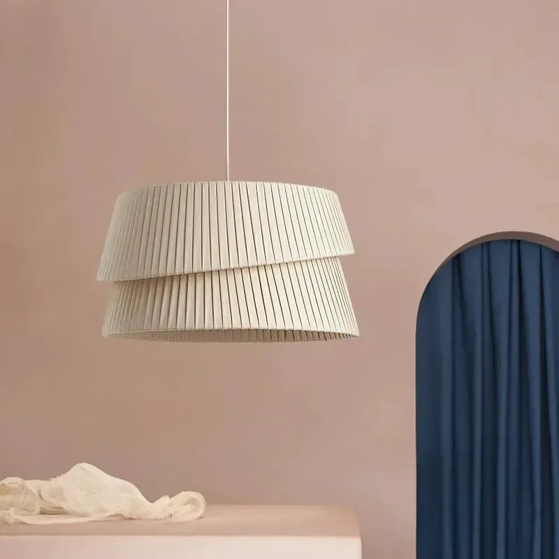 Layered Cream Fabric Pendant Light