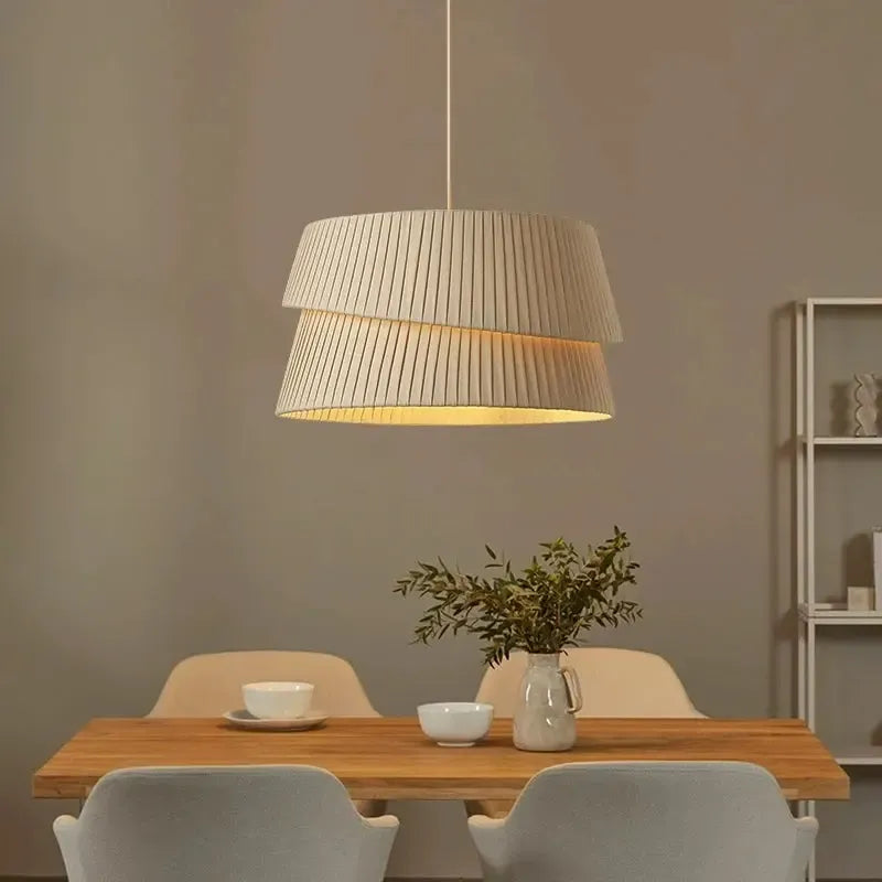 Layered Cream Fabric Pendant Light