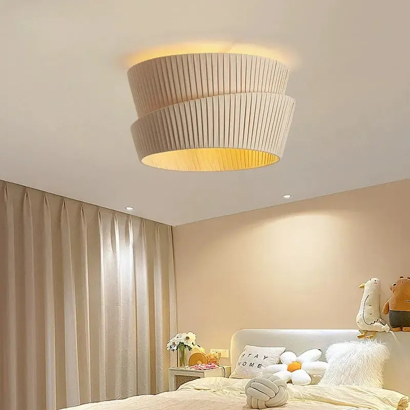 Layered Cream Fabric Pendant Light