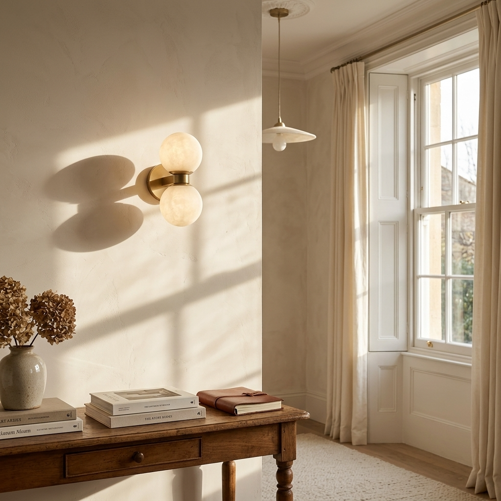 Natural Alabaster Double Ball Wall Light