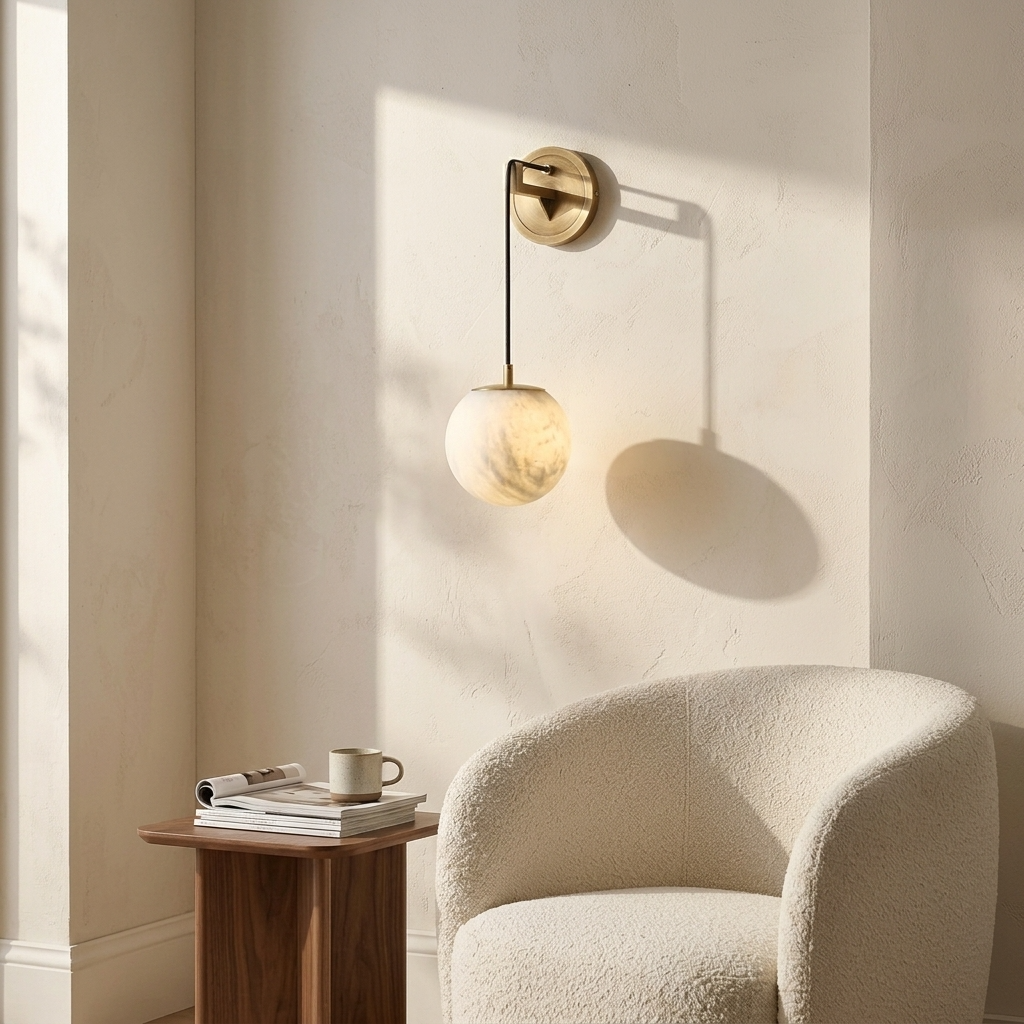 Natural Alabaster Drop Globe Wall Light