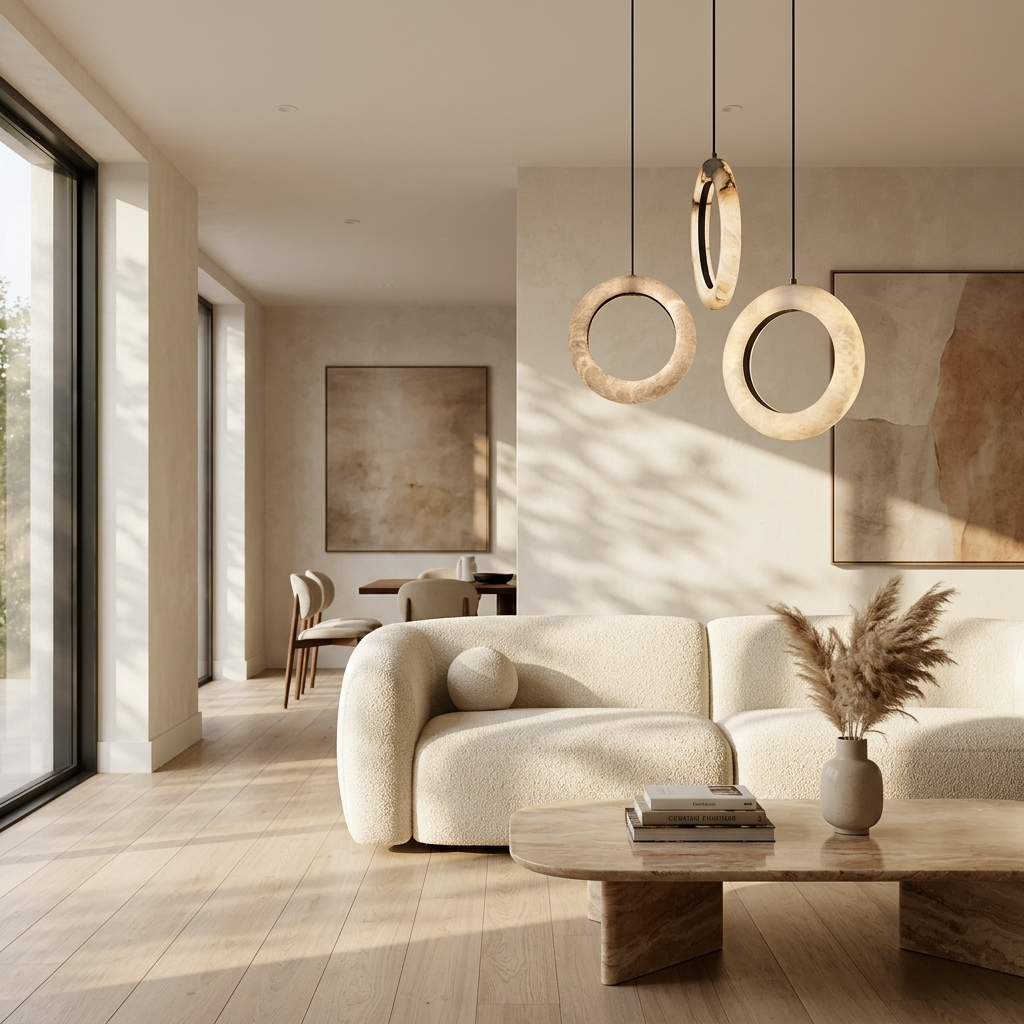 Natural Alabaster Halo Pendant Light