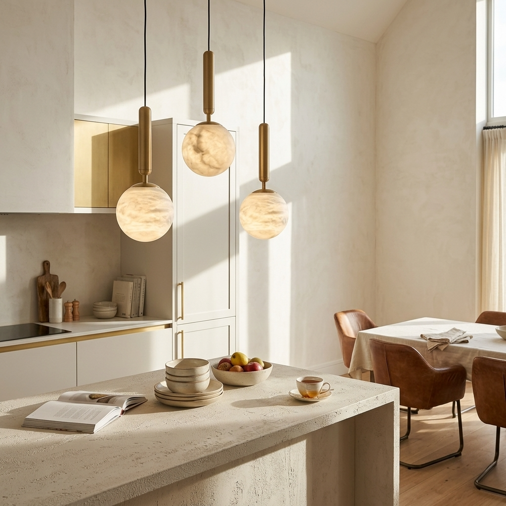 Natural Alabaster Orb Pendant Light