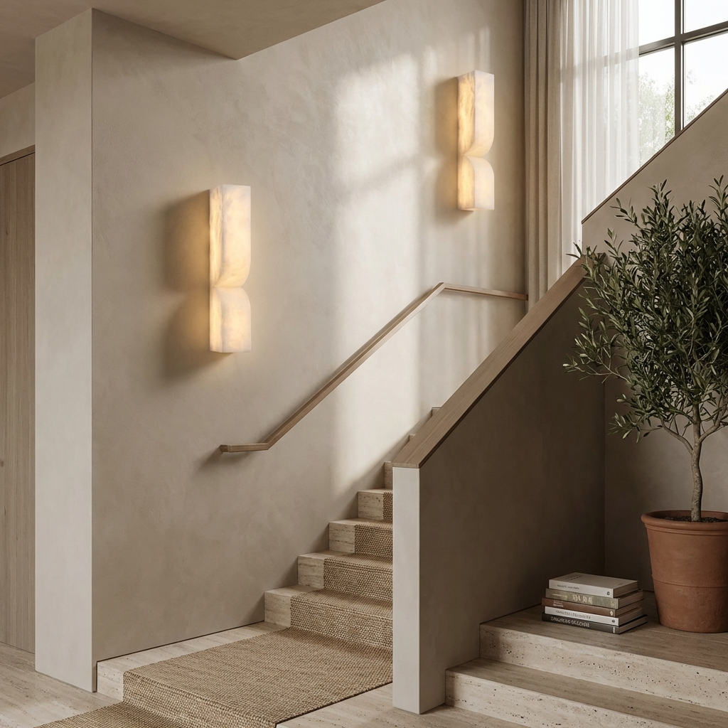 Natural Alabaster Sculptural Wall Sconce