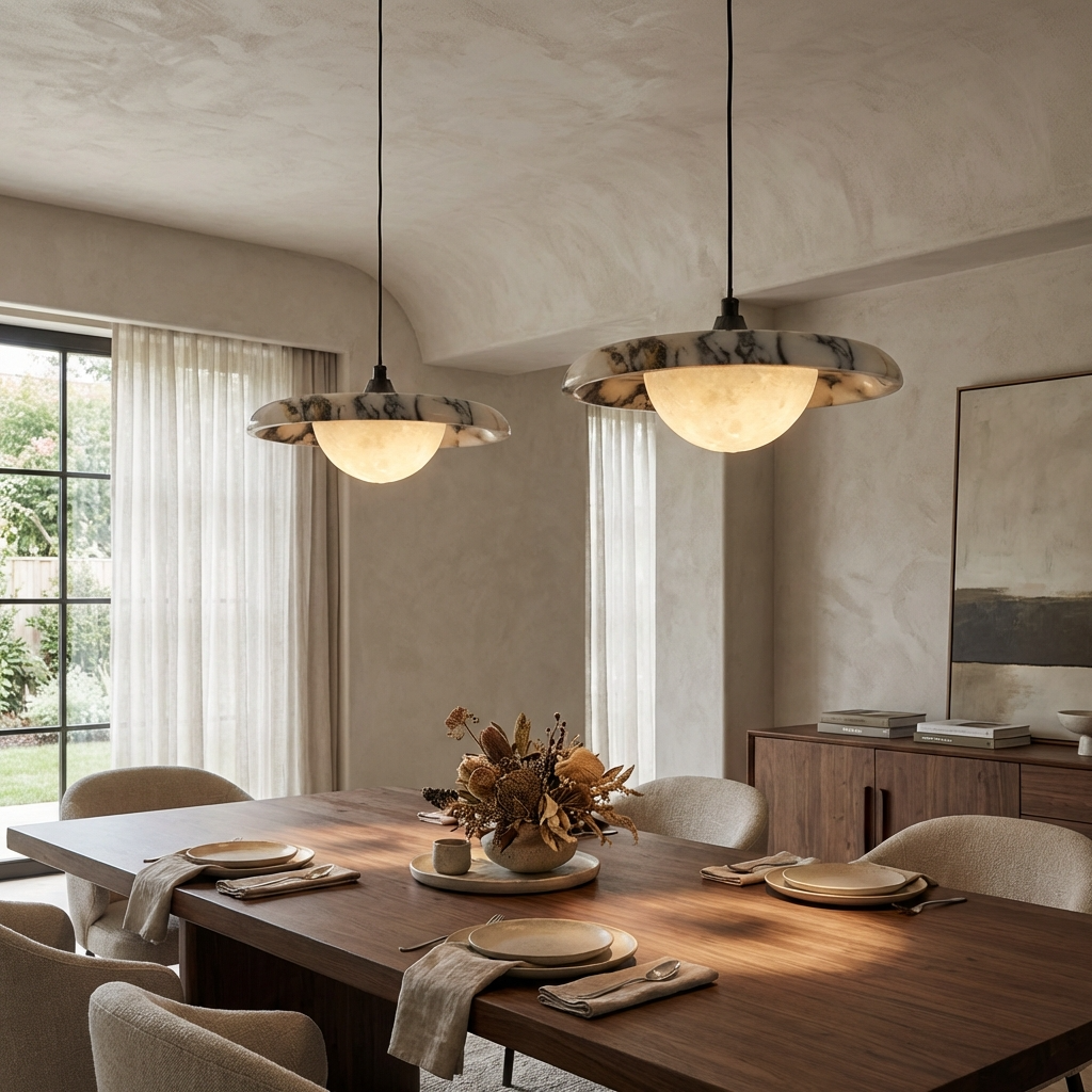 Natural Marble Flat Globe Pendant Light