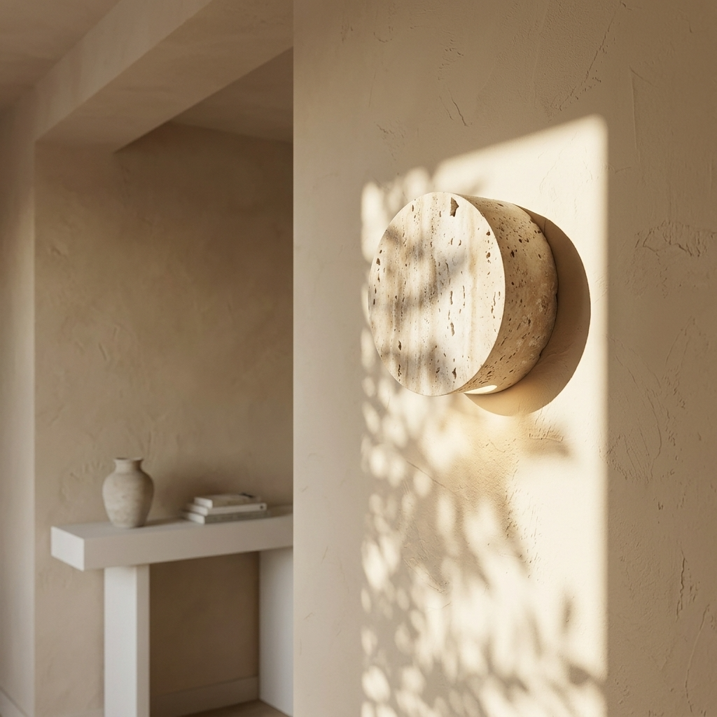 Natural Travertine Stone Round Down Wall Light
