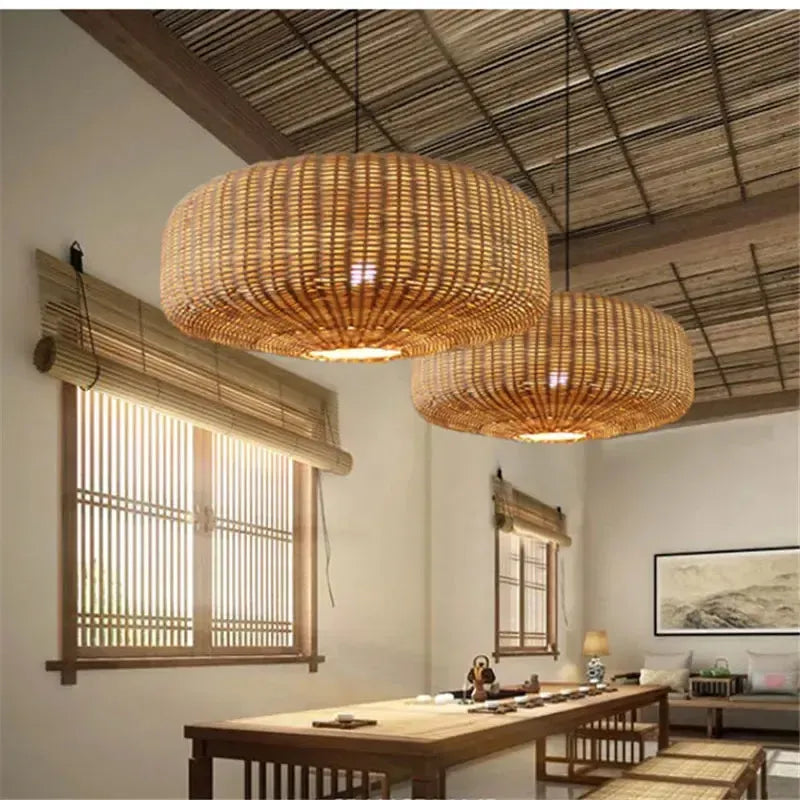 Retro Japanese Style Handmade Rattan Chandelier