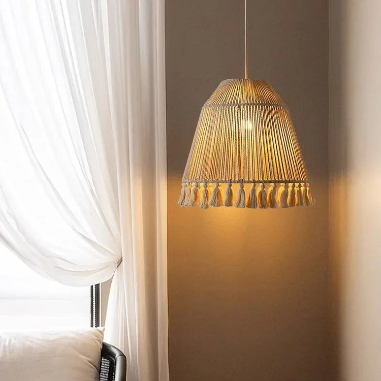 Japanese Wabi Sabi White Rattan Hemp Ceiling Light