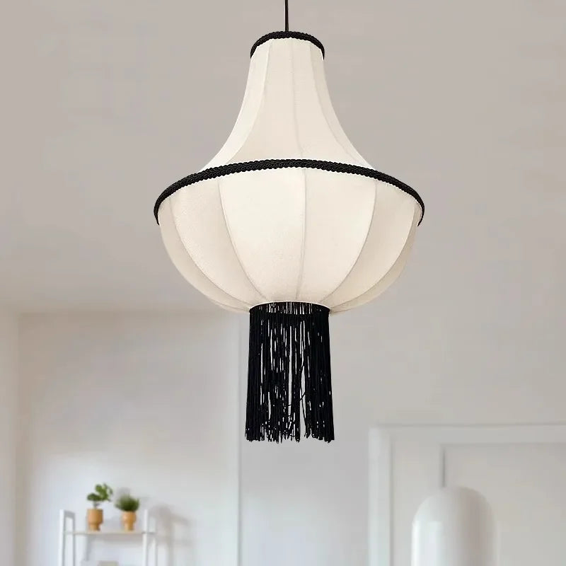 Japanese Retro Wabi Sabi White Cloth Ceiling Light