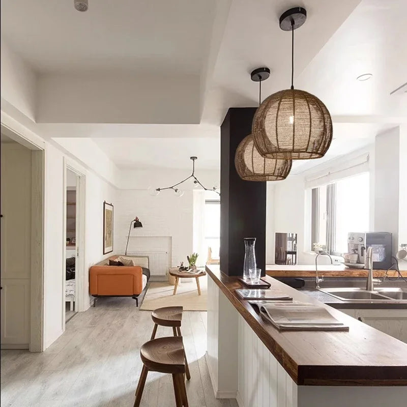 Japanese Wabi Sabi Circular Hemp Rope Ceiling Light