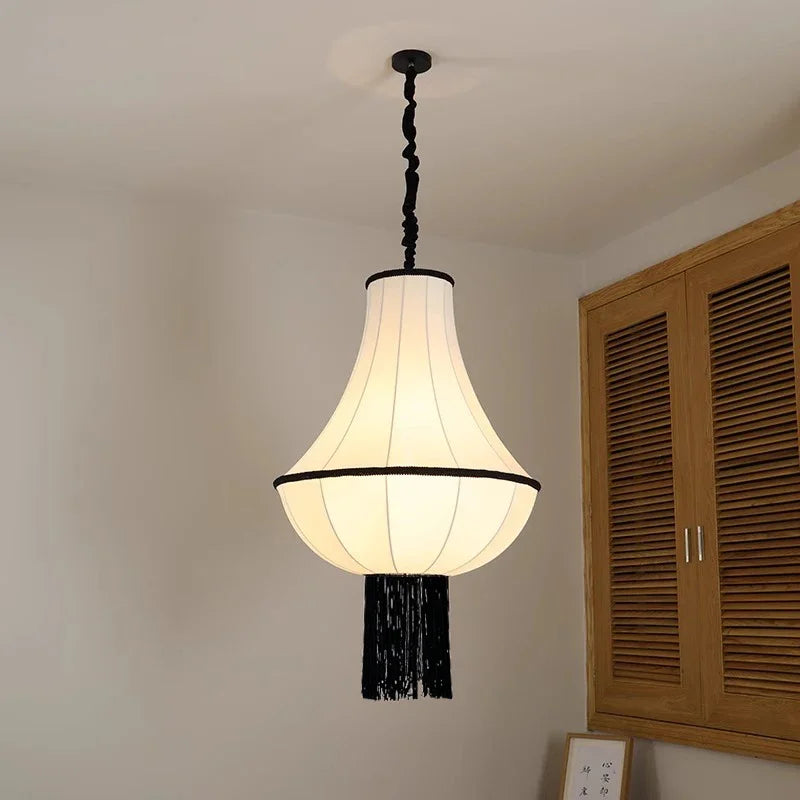 Japanese Retro Wabi Sabi White Cloth Ceiling Light
