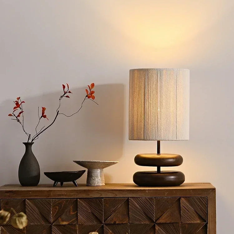 Japanese Walnut Wood Table Lamp