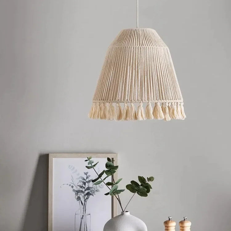 Japanese Wabi Sabi White Rattan Hemp Ceiling Light