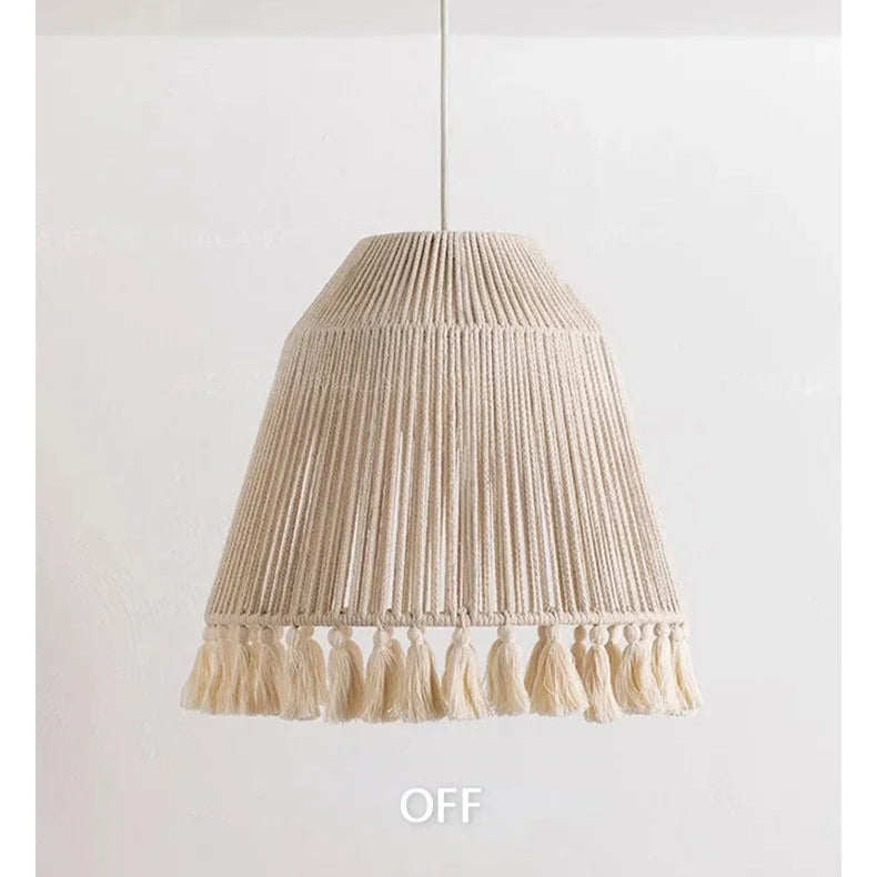 Japanese Wabi Sabi White Rattan Hemp Ceiling Light