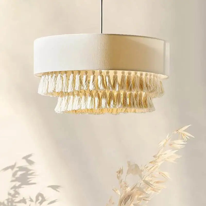 Japanese Wabi Sabi Fabric Beige Chandelier